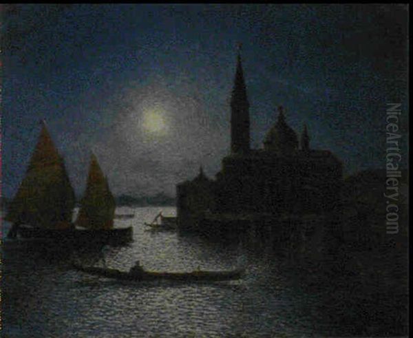 Venise, San Giorgio, Au Clair De Lune Oil Painting by Ferdinand du Puigaudeau