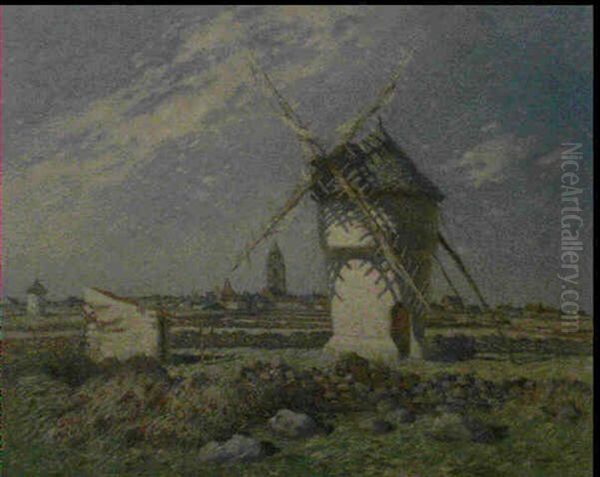 Paysage Au Moulin, (batz) Oil Painting by Ferdinand du Puigaudeau