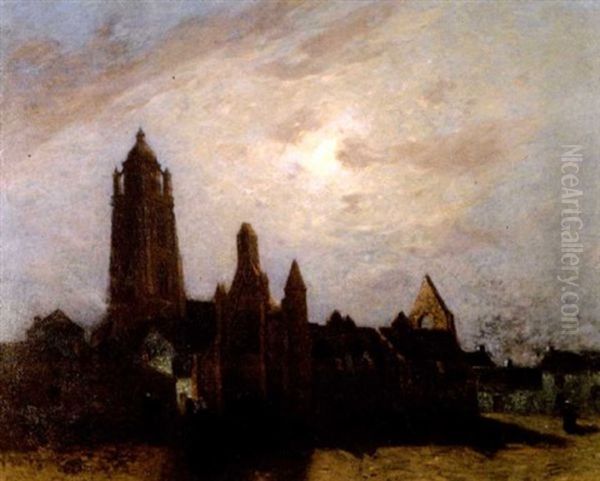 Pleine Lune Sur La Chapelle Du Murier Au Bourg De Batz Oil Painting by Ferdinand du Puigaudeau