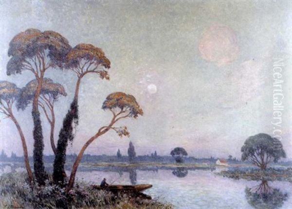 Pecheur Au Bord De La Loire Oil Painting by Ferdinand du Puigaudeau