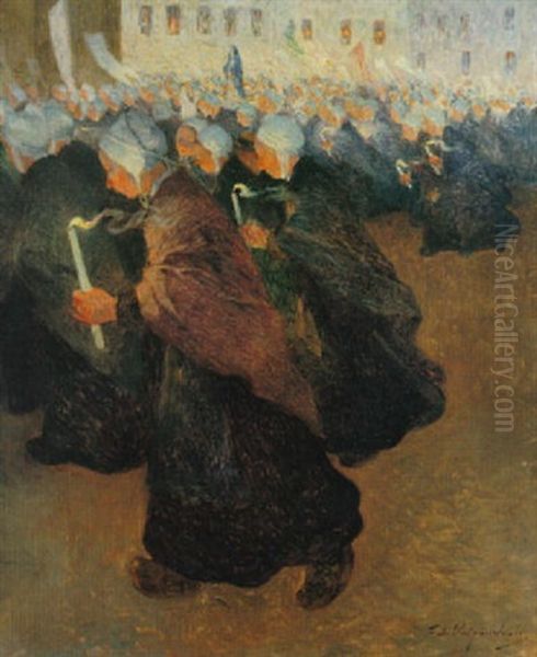 Procession De Nuit En Bretagne Oil Painting by Ferdinand du Puigaudeau