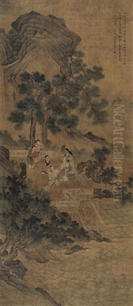 Four Gentlemen In Shangshan Oil Painting by  Du Qiong