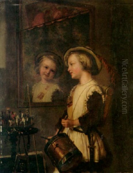 The Little Drummer Girl Oil Painting by Adolphe Henri Dubasty