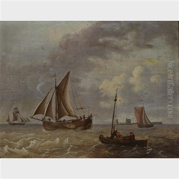 Marine (small Ships Near A City Port) Oil Painting by Hendrik Jacobsz Dubbels