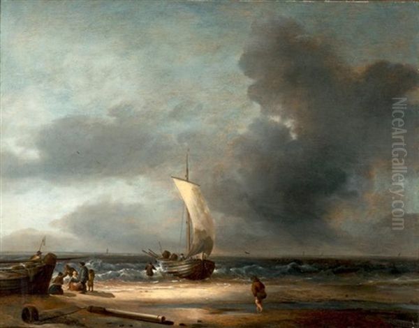 Pecheurs Sur Une Plage A Maree Basse Oil Painting by Hendrik Jacobsz Dubbels