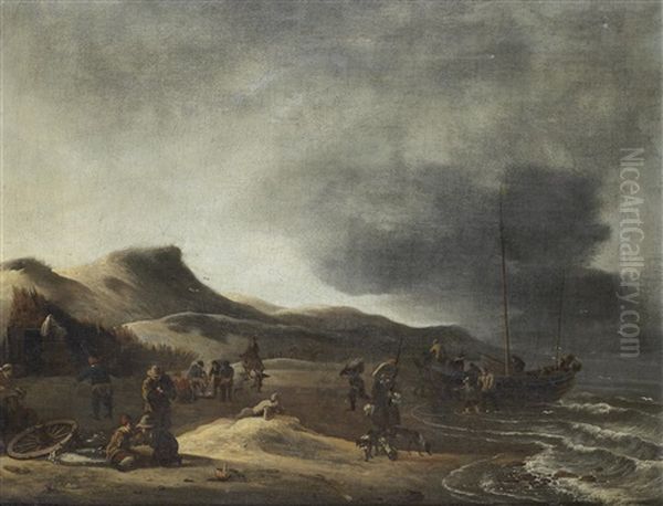 A Dune Landscape With Figures Standing On The Shore Oil Painting by Hendrik Jacobsz Dubbels