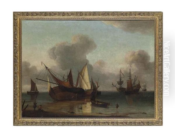 Shipping Becalmed Off A Coast Oil Painting by Hendrik Jacobsz Dubbels