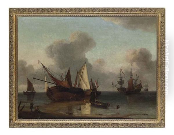 Shipping Becalmed Off A Coast Oil Painting by Hendrik Jacobsz Dubbels