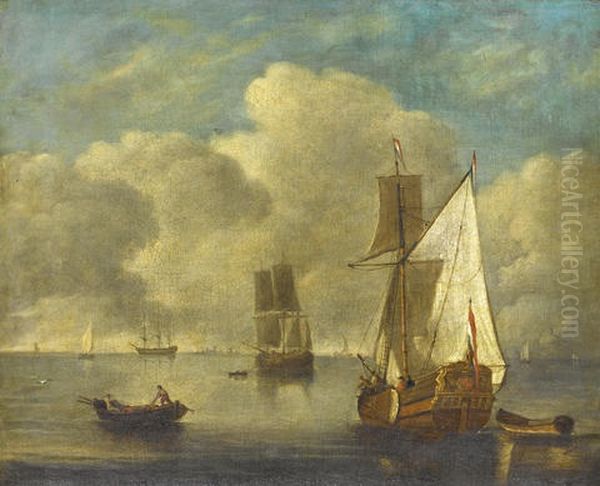 Shipping In A Calm Off The Dutch Coast Oil Painting by Hendrik Jacobsz Dubbels