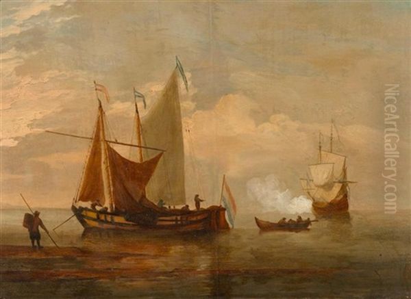 Marineszene Mit Zwei Segelbooten Und Einem Ruderboot Oil Painting by Hendrik Jacobsz Dubbels