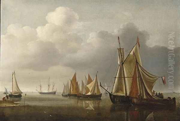 Ships On A Calm Sea Near The Coast Oil Painting by Hendrik Jacobsz Dubbels