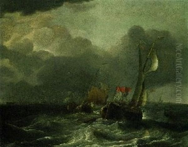 Segelboote In Frischem Wind Vor Amsterdam Oil Painting by Hendrik Jacobsz Dubbels