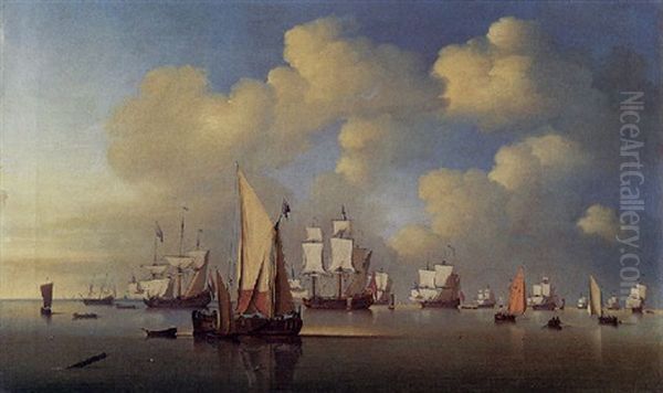 English And Dutch Men-o'war And Other Shipping In A Calm Oil Painting by Hendrik Jacobsz Dubbels