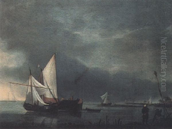 A Shipping Scene With Stormy Skies Oil Painting by Hendrik Jacobsz Dubbels