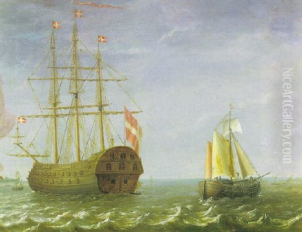 The Royal Prince, A Danish Man-o-war                        With Other Shipping Oil Painting by Hendrik Jacobsz Dubbels