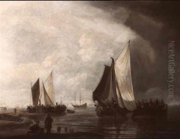 Shipping On The Ij Off Amsterdam Oil Painting by Hendrik Jacobsz Dubbels