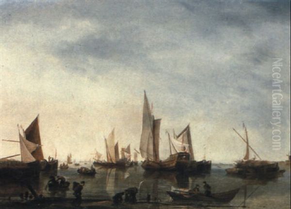 A Calm With States Yachts, Hay Barges And Other Shipping Offshore Oil Painting by Hendrik Jacobsz Dubbels