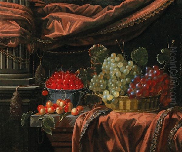 A Still Life With Grapes And Cherries Oil Painting by Antoine-Benoit Dubois