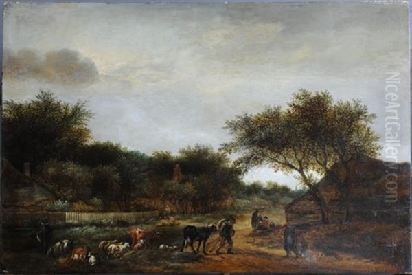 Troupeau A L'entree D'un Village Oil Painting by Guillam Dubois