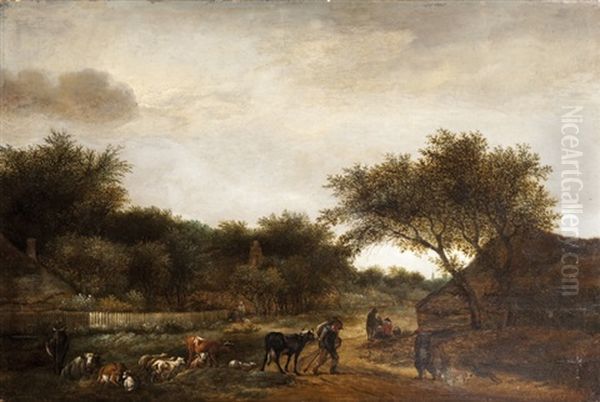 Troupeau A L'entree D'un Village Oil Painting by Guillam Dubois