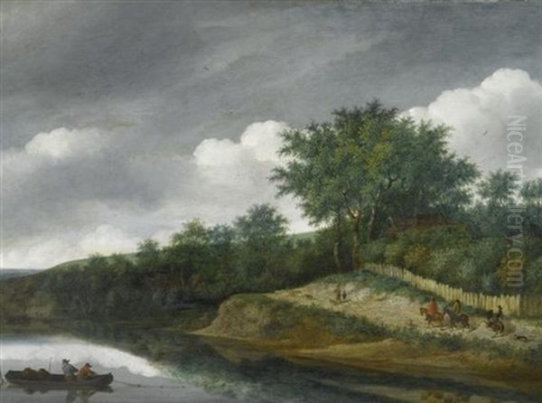 Weite Flusslandschaft Mit Reiter Und Reisenden Oil Painting by Guillam Dubois