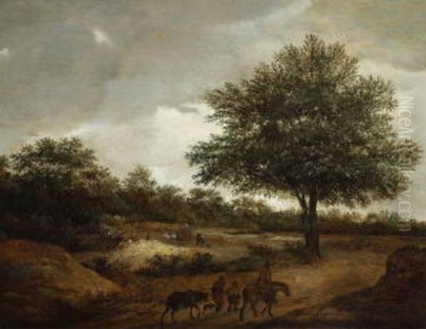 Haarlemer Landschaft. Im Vordergrund Ziehende Bauern, Hinter Den Baumen Bauernhauser Oil Painting by Guillam Dubois