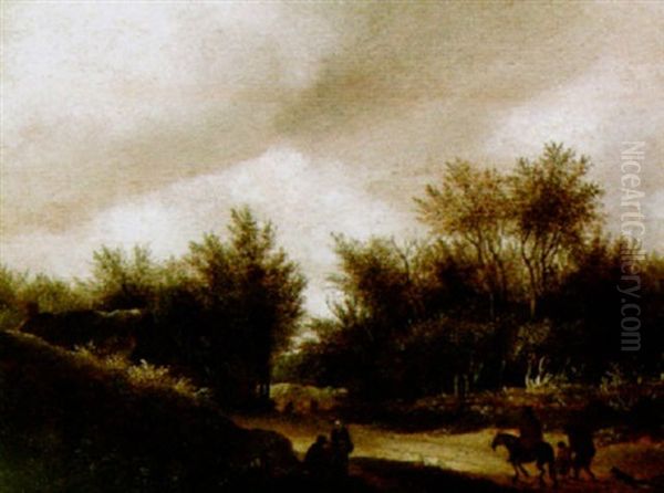 A Hilly Wooded Landscape With A Horseman And Other Figures On A Path Oil Painting by Guillam Dubois