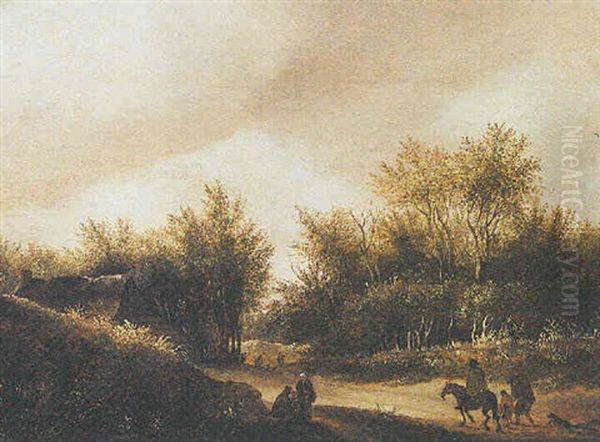 A Hilly Wooded Landscape With A Horseman And Other Figures On A Path Oil Painting by Guillam Dubois