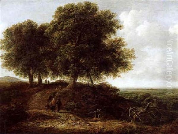 Reisende In Einer Weiten, Bewaldeten Landschaft Oil Painting by Guillam Dubois