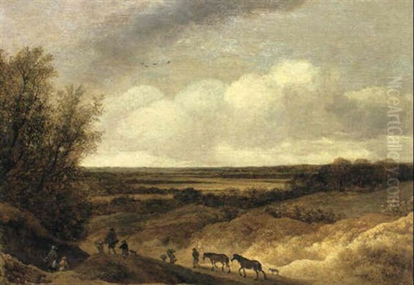 An Extensive Dune Landscape With Travellers On A   Road And A Flood Plain Beyond [&] An Extensive Dune... by Guillam Dubois