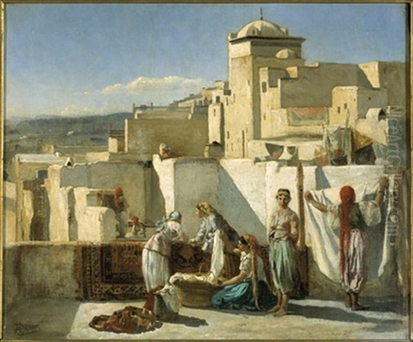 Sur Les Terrasses (villa Abd -el-tif A Alger) Oil Painting by Henri Pierre Hippolyte Dubois