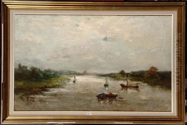 Paysage Anime Au Fleuve Oil Painting by Louis A. Dubois