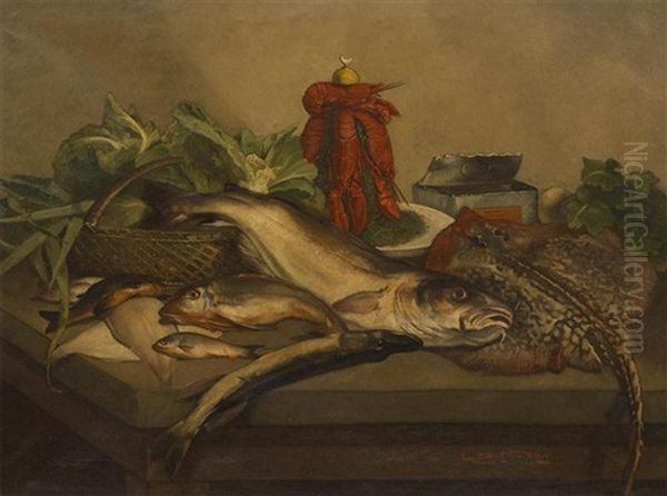 Nature Morte Aux Poissons Et Crustaces Oil Painting by Louis A. Dubois