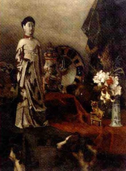 Still Life With An Arita Figure Of Bijin Oil Painting by Louis A. Dubois