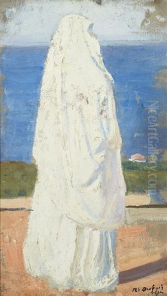 Femme D'alger En Blanc, Algerian Woman In White Oil Painting by Paul Emile Dubois