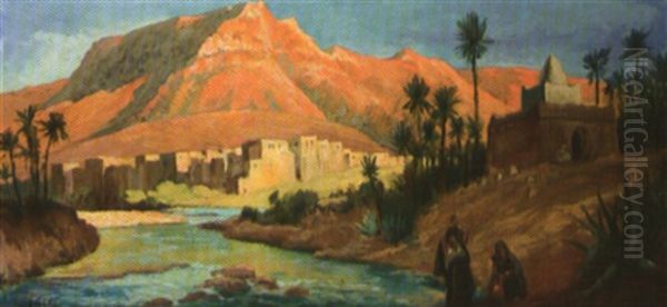 Vue De Bou Saada Oil Painting by Paul Emile Dubois