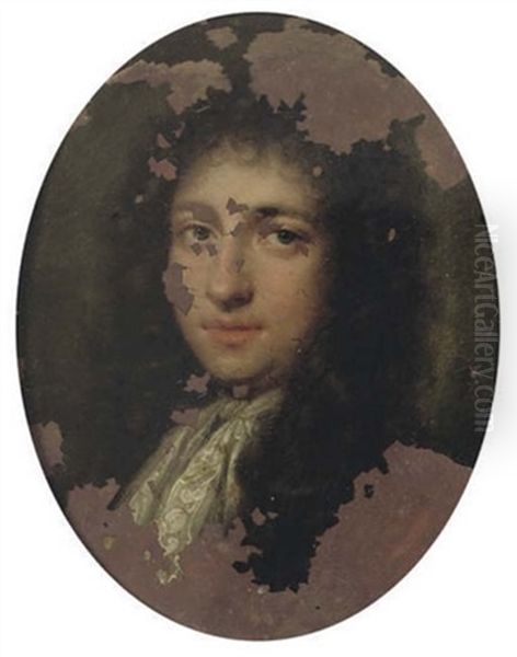 A Gentleman (robert Harley, 1st Earl Of Oxford And Earl Mortimer ?) In Lace Jabot And Long Curling Wig (+ Another; 2 Works) Oil Painting by Simon Dubois