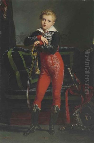 Portrait Of Achille Deban De Laborde (1808-1888), Later Baron Dedeban De Laborde, Full-length, With The Medal Of The Legion D'honneur Oil Painting by Alexandre Jean Dubois-Drahonet