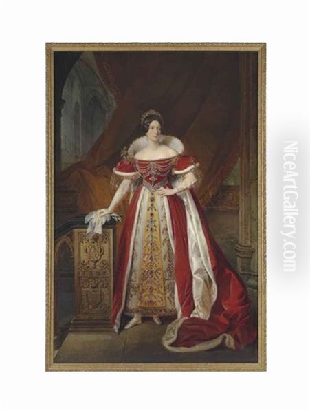 Portrait Of Frances Anne Vane, Marchioness Of Londonderry (1800-1865), Full-length, In Peeress's Robes Decorated With Jewels... Oil Painting by Alexandre Jean Dubois-Drahonet