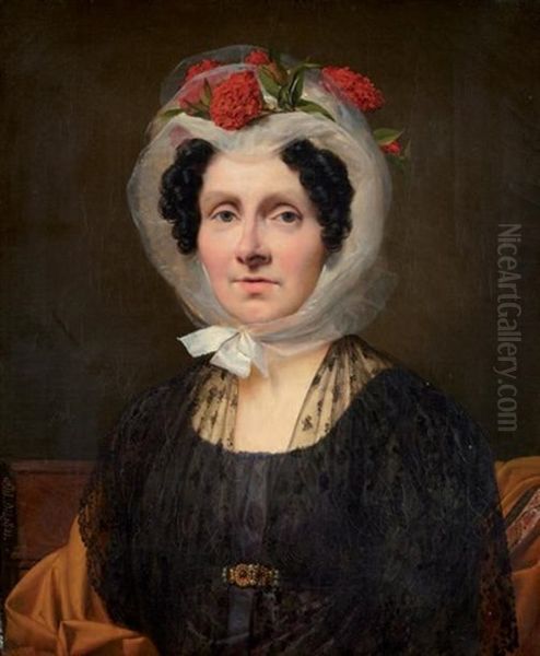 Portrait De Femme Au Fichu Pique De Fleurs Oil Painting by Alexandre Jean Dubois-Drahonet