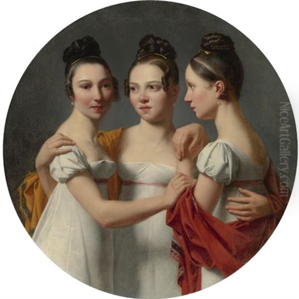 The Three Graces Oil Painting by Alexandre Jean Dubois-Drahonet