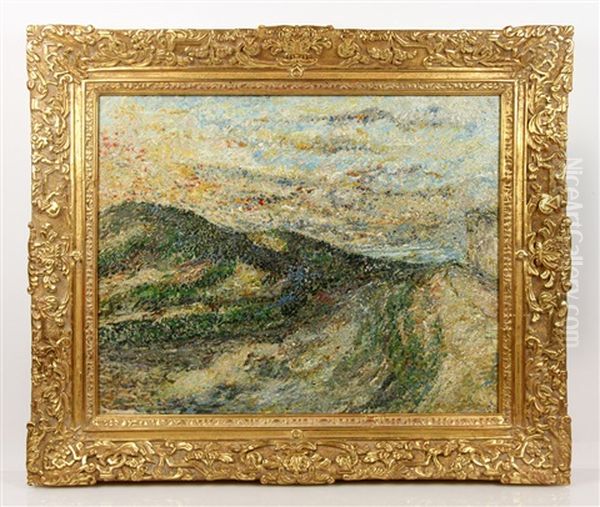 Pointillist Mountain Scene Oil Painting by Albert Dubois-Pillet