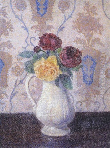 Fleurs, Trois Roses Oil Painting by Albert Dubois-Pillet