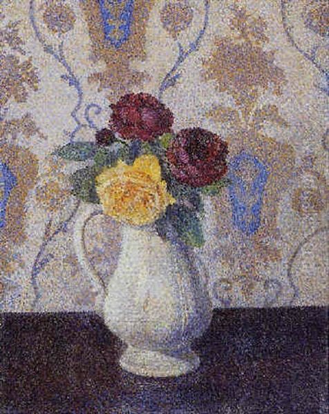 Bouquet De Roses Dans Un Pichet Oil Painting by Albert Dubois-Pillet