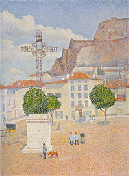 Le Puy: La Place Ensoleillee Oil Painting by Albert Dubois-Pillet