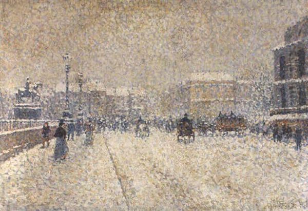 Le Pont-neuf Sous La Neige Oil Painting by Albert Dubois-Pillet