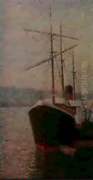 Bateau A Quai Oil Painting by Albert Dubois-Pillet