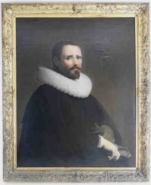 Portrait Of A Gentleman, Half Length Wearing A White Ruff And A Black Cape Oil Painting by Pieter Dubordieu