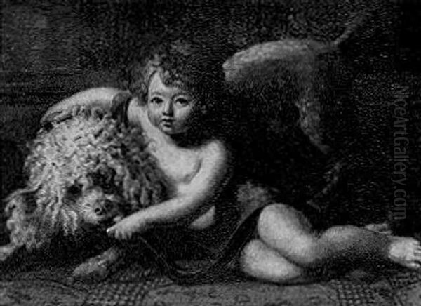 Enfant Allonge Aupres D'un Caniche Oil Painting by Antoine Dubost