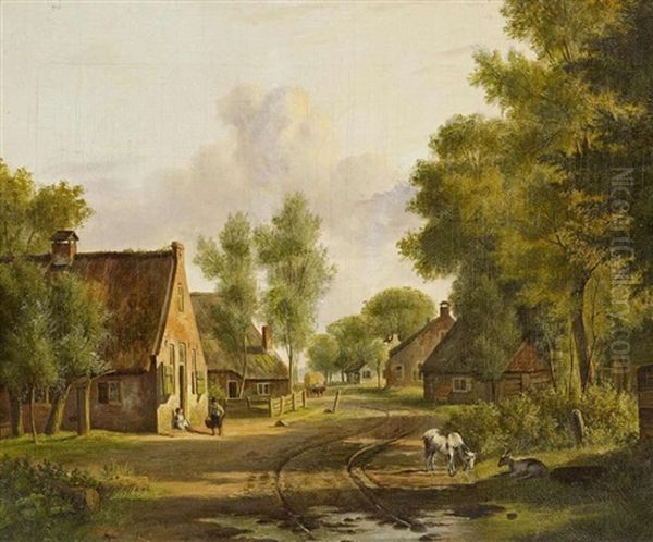 Hollandische Dorfstrase Oil Painting by Pierre Louis Dubourcq